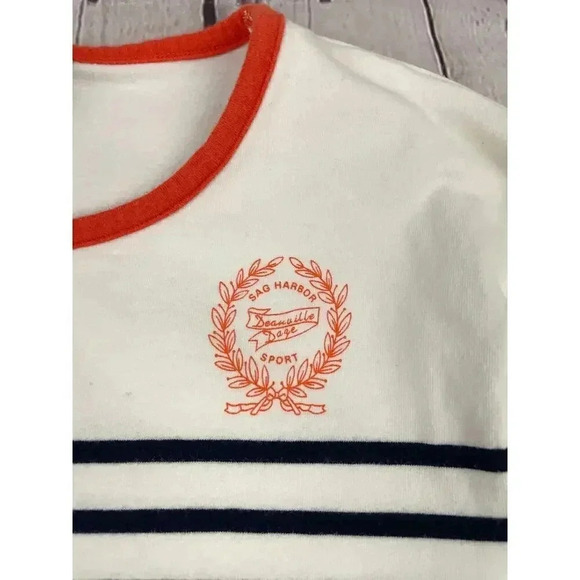 Sag Harbor Sport Striped Shirt Petite Medium 3/4 Sleeves Orange Trim Women's - Picture 5 of 11